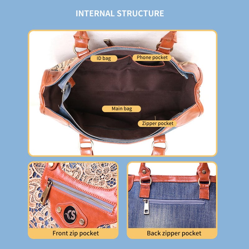 blue New Fashion Vintage Girls Lace Jeans Denim Women Bags Lady's HandBags Crossbody purse Shoulder Bag carteira bolsa feminina