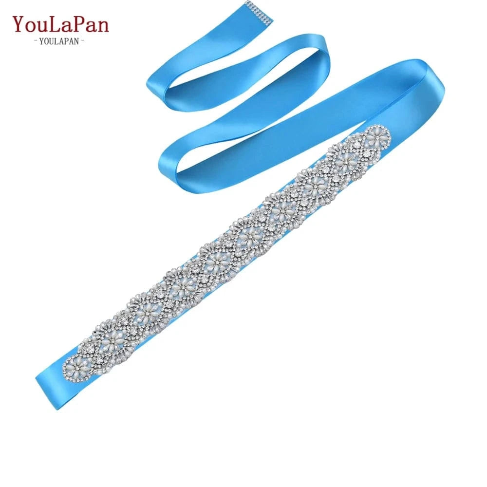 Blue Ribbon YouLaPan S04C Rhinestone Party Dress Belt Luxury Bridal Sash Ribbon For Ladies Evening Dress Bridal Jewelry Belt