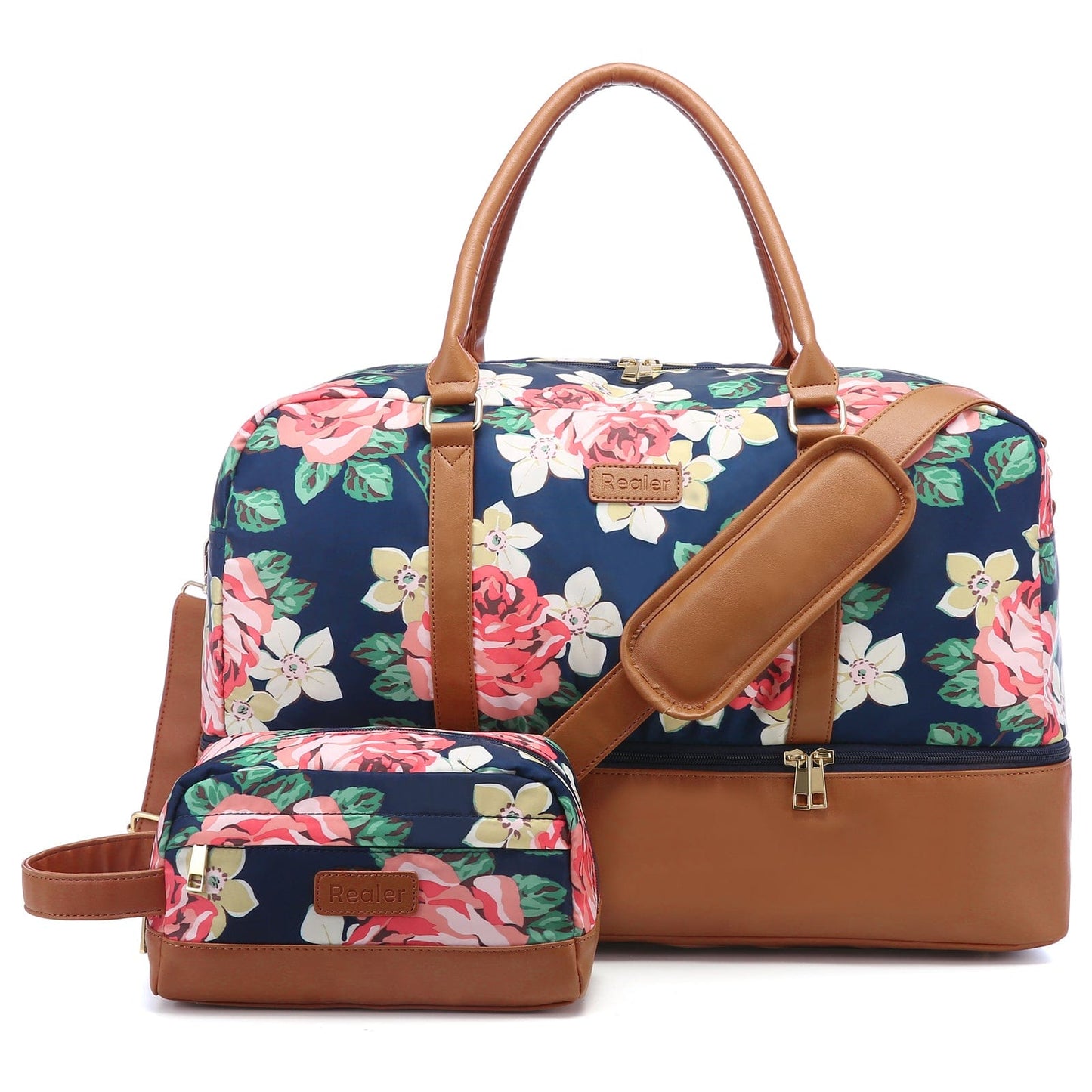 blue rose VYUB1785RE58L Wholesale custom low moq vintage canvas PU leather trim tote crossbody shoulder bag women weekend duffel travel bags
