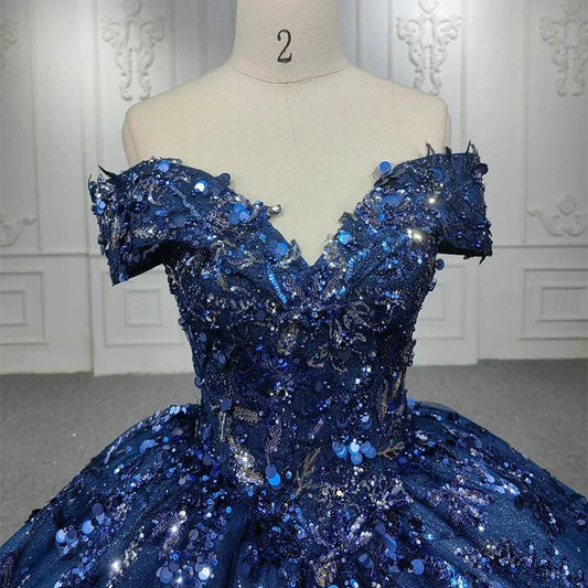 Blue Shiny Off Shoulder Evening Prom Ball Gowns Party Dresses Jancember 9958-1