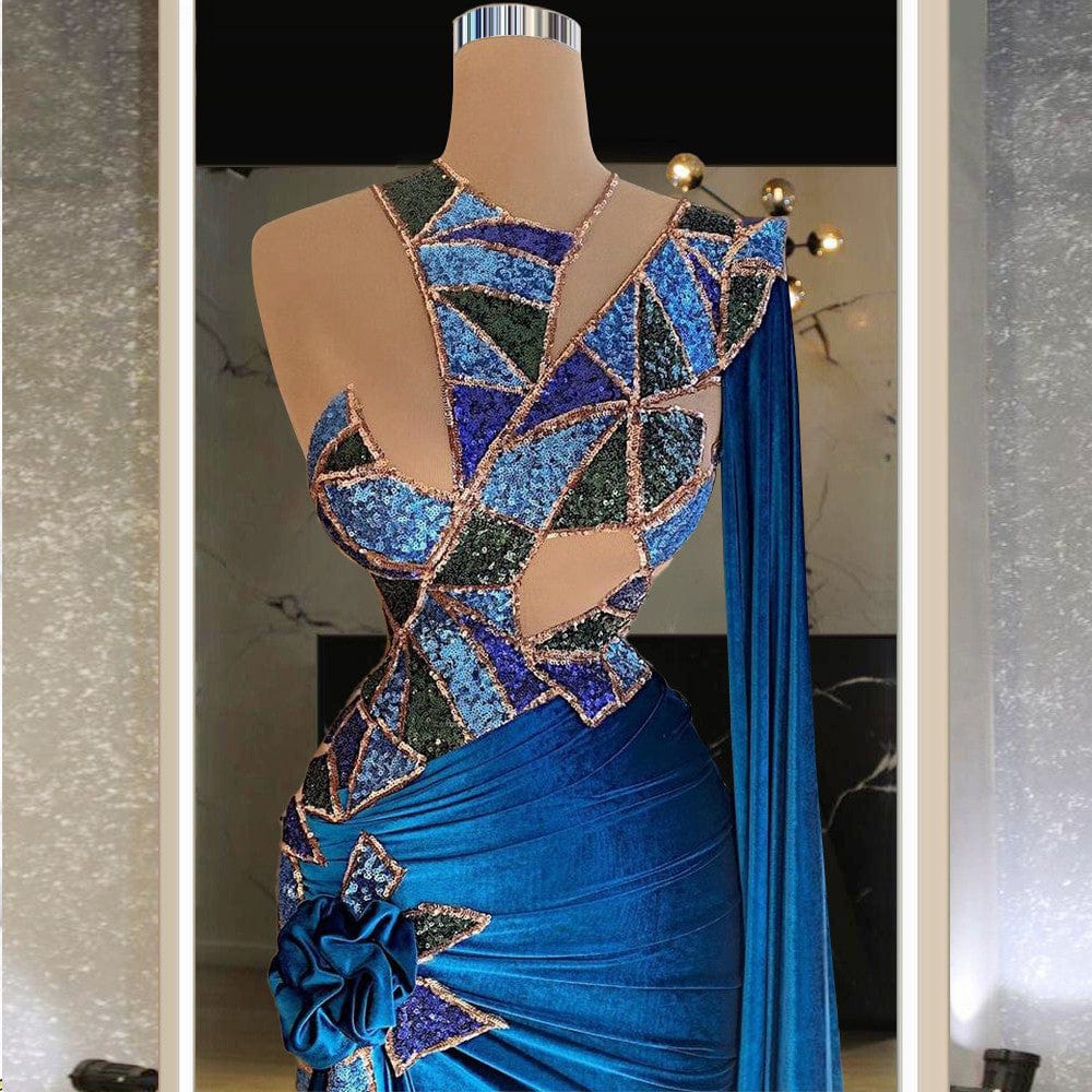Blue Stage Wear One Shoulder Vestidos Largos Runway Dresses Vestidos De Fiesta Largo Quinceanera Dress Ball Gowns Maxi Dress