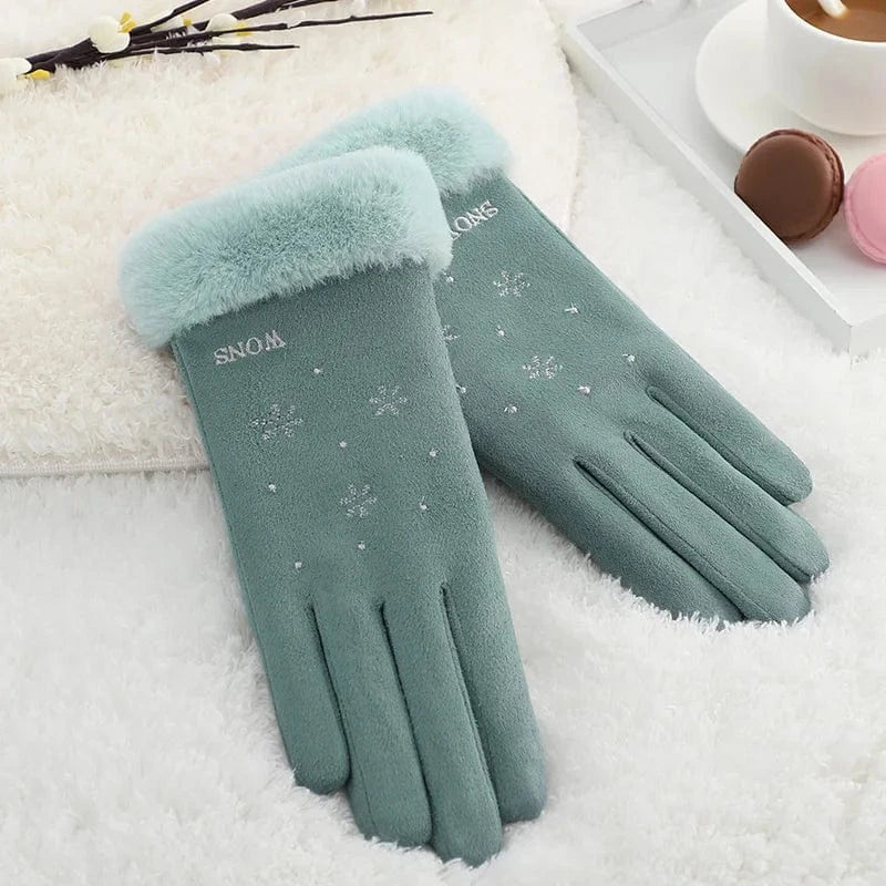Blue Wholesale cute phone touch fur cuff snowflake touch screen thermal women's winter gloves