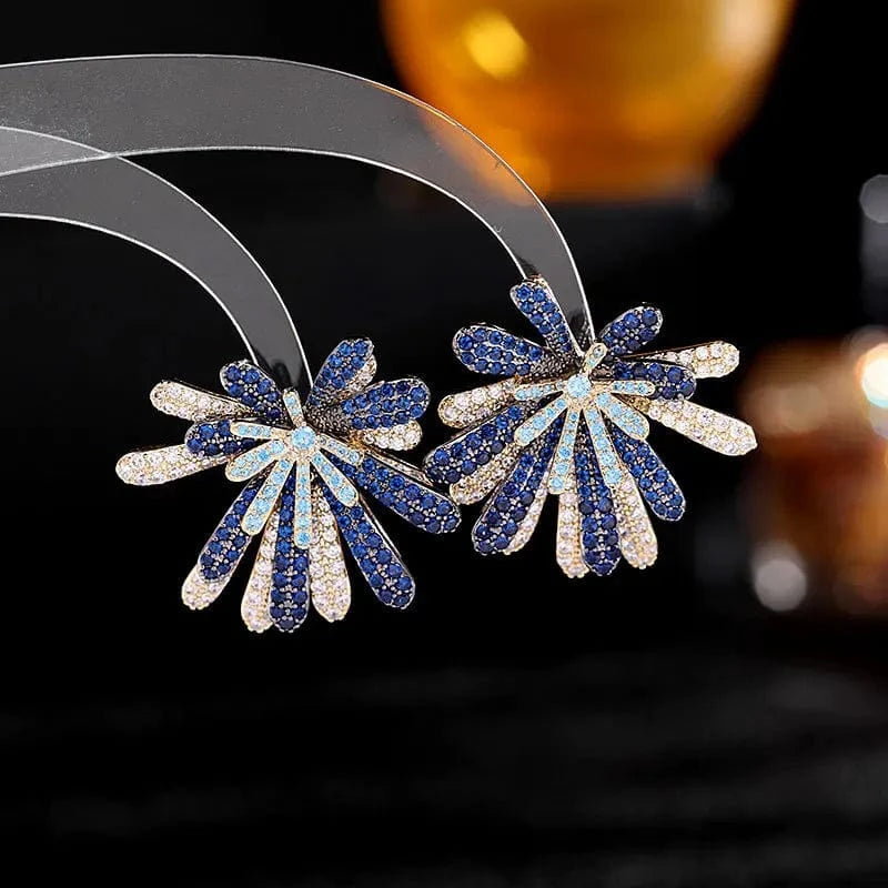 Blue Wholesale Luxury Statement Fireworks Earrings for Women Engagement Party S925 Silver Needle Zircon Micro Paved Fashion Jewelry