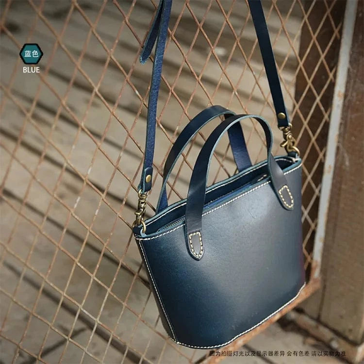 blue Wholesale Vintage Women's Bucket Bag Customized Genuine Leather Ladies Handbags Fashion Trend Nice Design Bucket Bags For Women