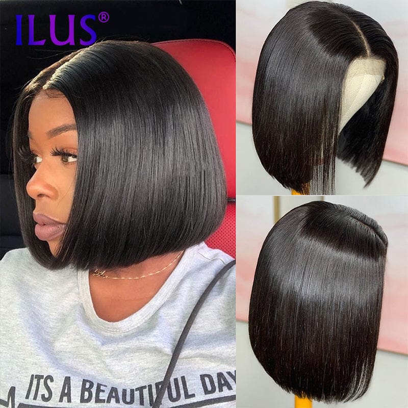 Bob Wigs Human Hair HD Transparent Lace Frontal Wigs Black Color Straight Short Bob Wig Brazilian Human Hair For Black Women 150