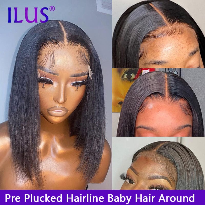 Bob Wigs Human Hair HD Transparent Lace Frontal Wigs Black Color Straight Short Bob Wig Brazilian Human Hair For Black Women 150