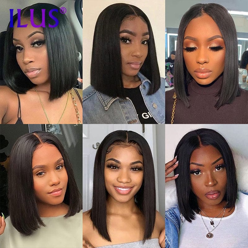 Bob Wigs Human Hair HD Transparent Lace Frontal Wigs Black Color Straight Short Bob Wig Brazilian Human Hair For Black Women 150