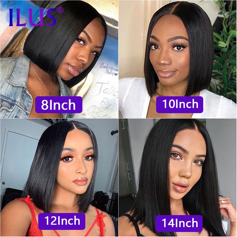 Bob Wigs Human Hair HD Transparent Lace Frontal Wigs Black Color Straight Short Bob Wig Brazilian Human Hair For Black Women 150