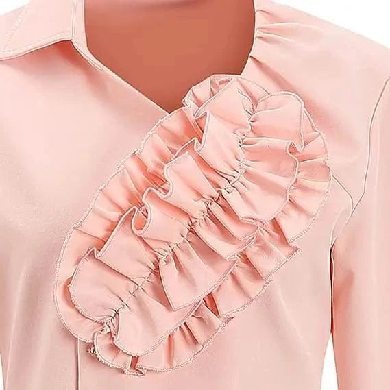 Bodycon Ruffle Fall Party Pink Lovely AOMEI Button Women Office Blouse