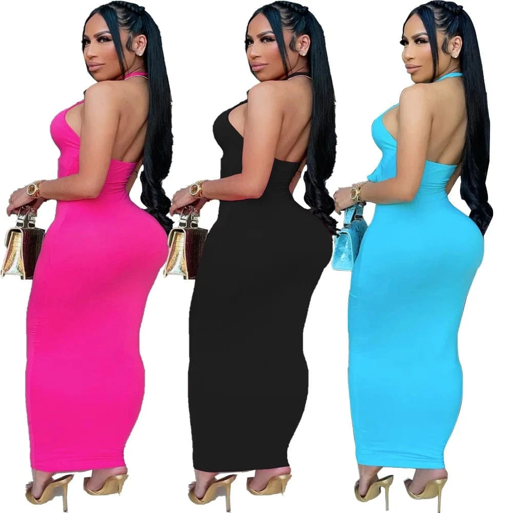 Bodycon Sleeveless Beach Maxi Dress Women Wholesale Sexy Summer Women Tank Halter Dress Cut Out Long Solid Wrap Dress