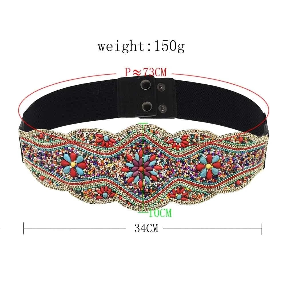 Bohemian Belt for Women Zulu Beaded Elastic Stretch Adjustable Waist Belt Retro Ethnic Belly Chain Exotic Body Jewelry