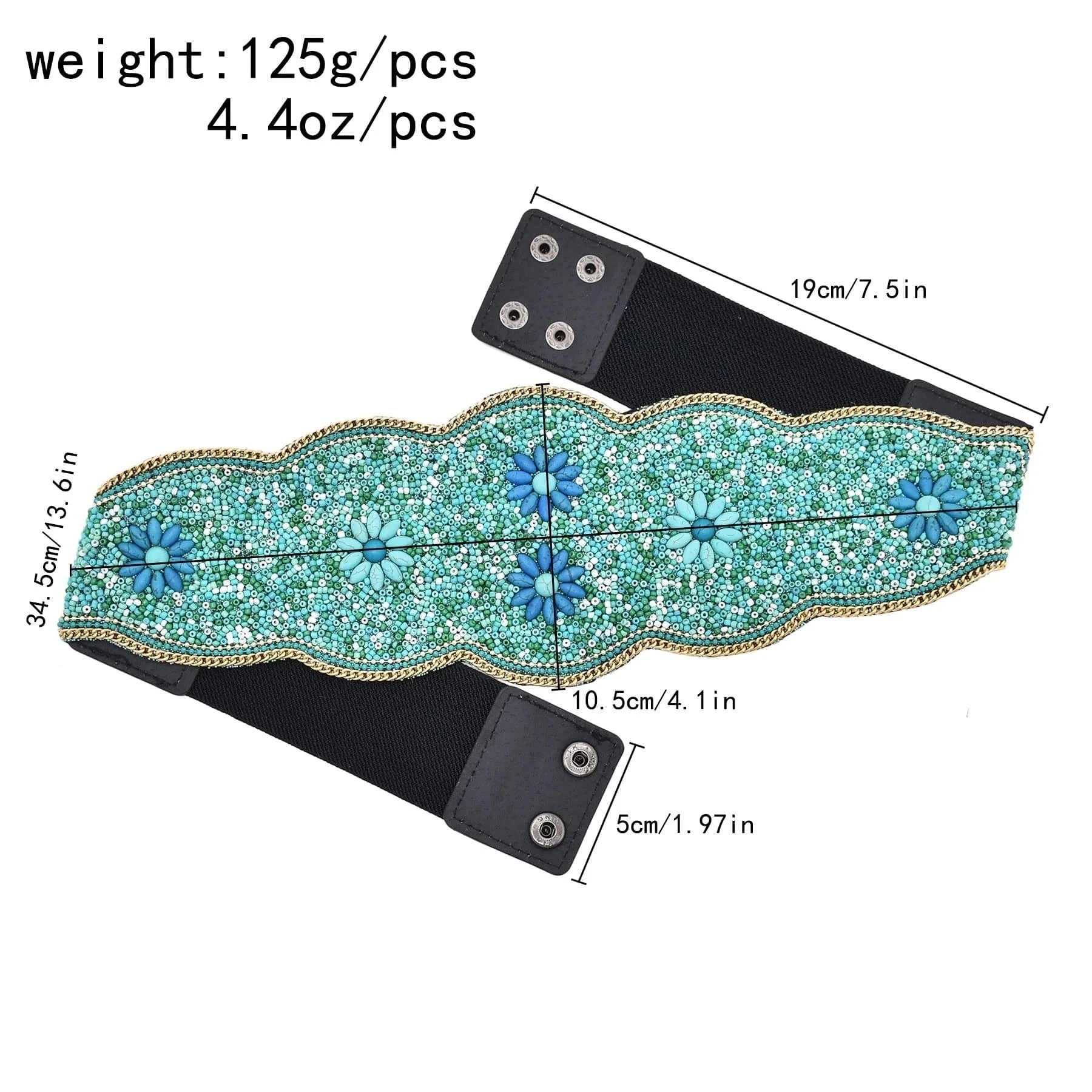 Bohemian Flower Bead Belt Ethnic Statement Wide Elastic Body Belt for Women Girls Dancing