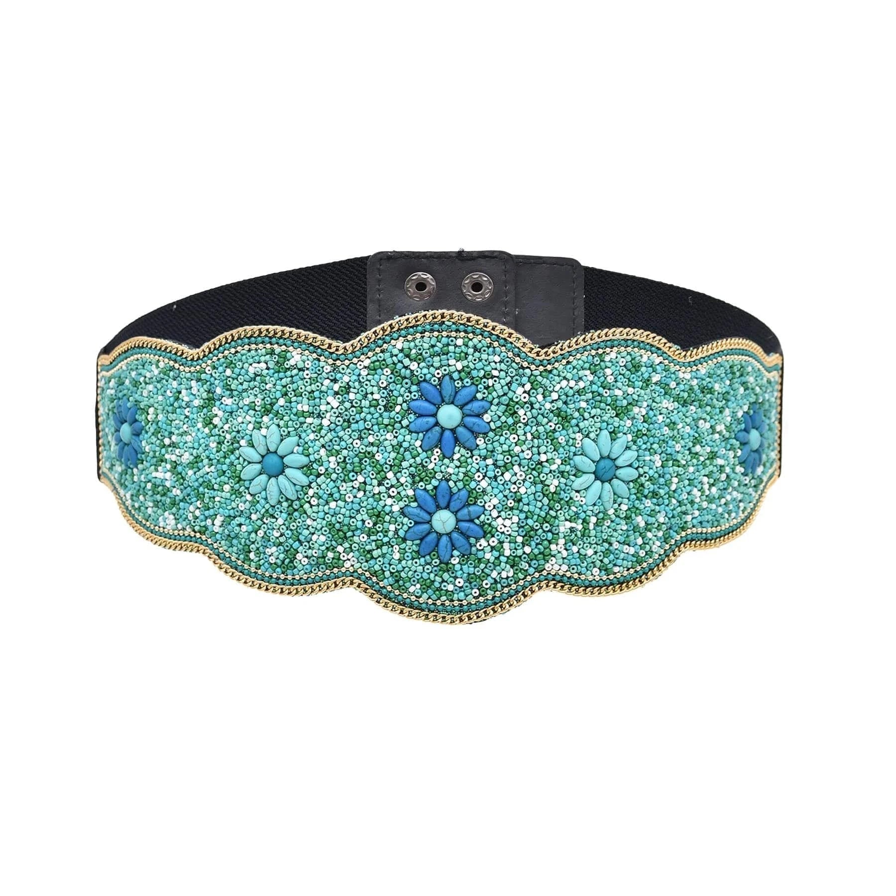 Bohemian Flower Bead Belt Ethnic Statement Wide Elastic Body Belt for Women Girls Dancing