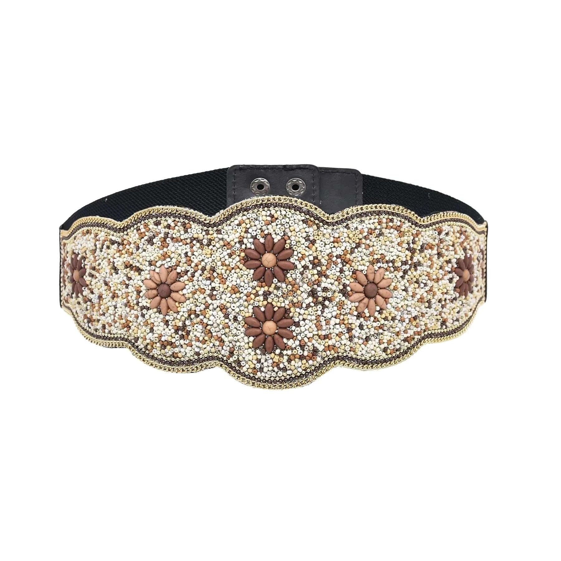 Bohemian Flower Bead Belt Ethnic Statement Wide Elastic Body Belt for Women Girls Dancing