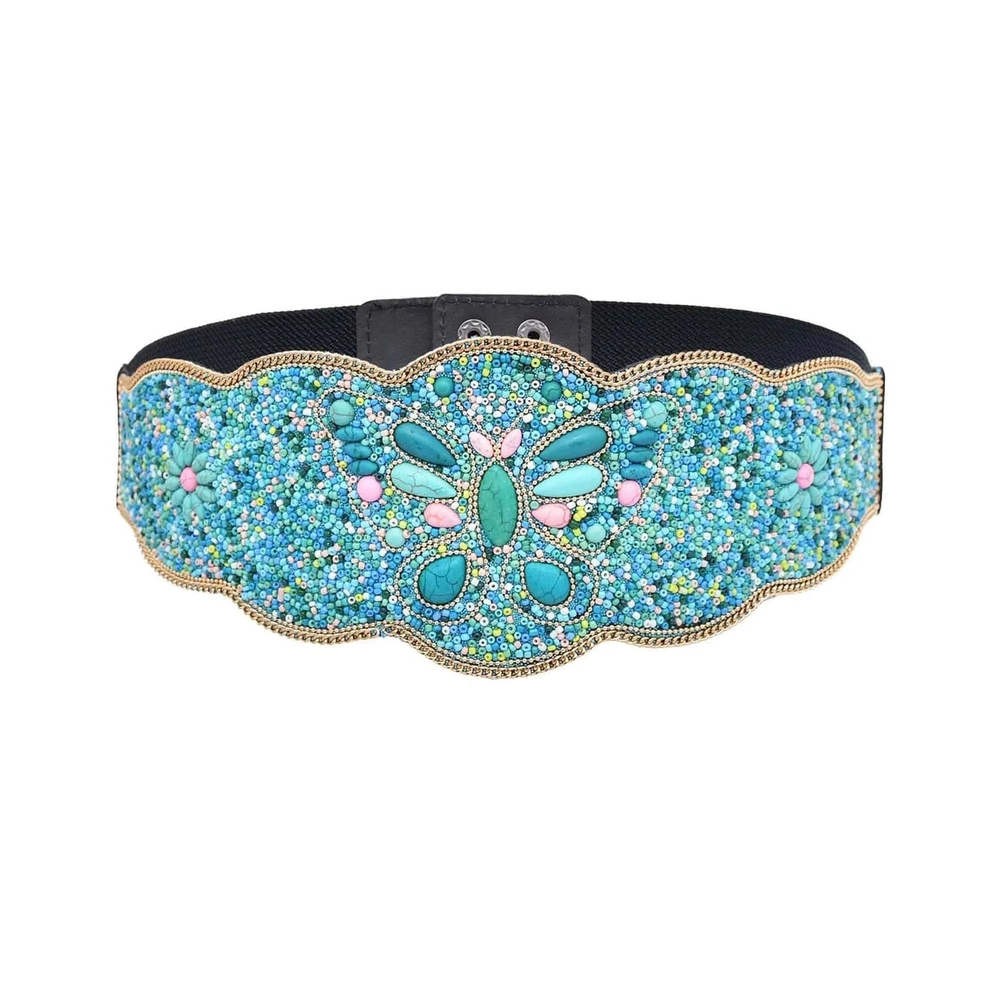 bohemian / green Butterfly Women Belt Ethnic Bead Statement Wide Elastic Turkish Charms Body Jewlery