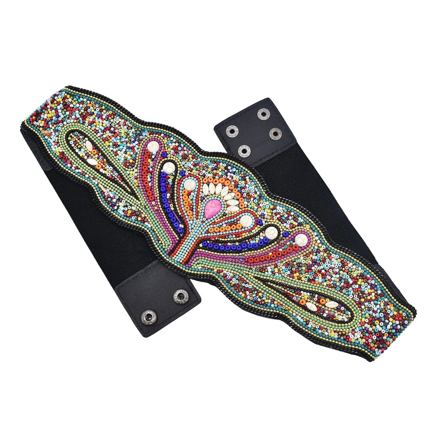 bohemian / Multi Flower Rice Bead Women Belt Ethnic Statement Wide Elastic Body Belt for Girls Women Dancing