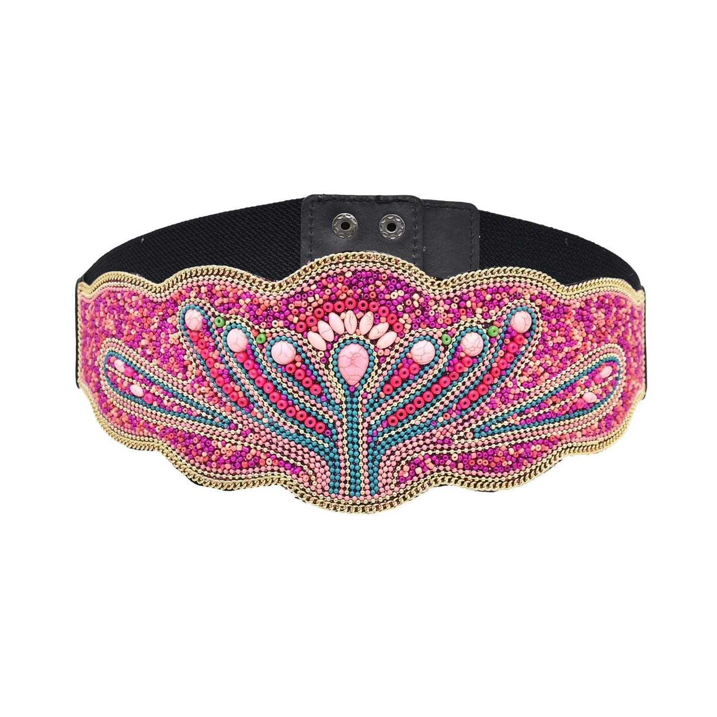 bohemian / Rose Flower Rice Bead Women Belt Ethnic Statement Wide Elastic Body Belt for Girls Women Dancing