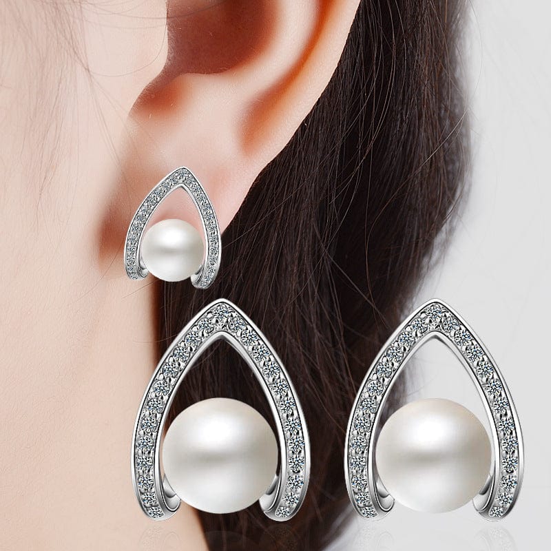 Boho Metal Zircon Inlaid Hollow Leaf Pearl Stud Earrings Womens Fashion Silver Color Plant Earrings Studs