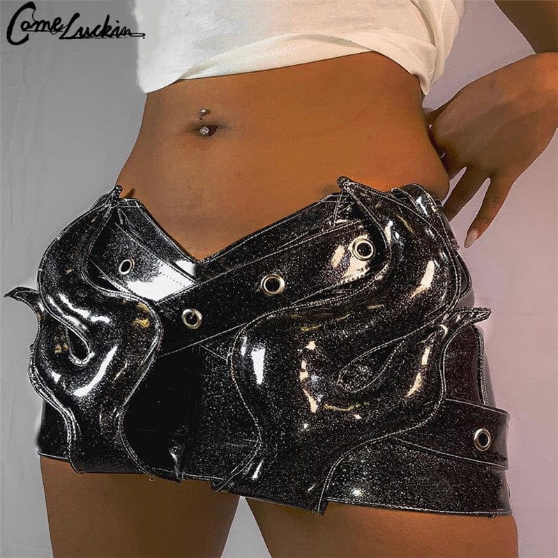 Bomb look New Fashion Shiny Sexy Street Hipster Street Shot Low Waist Bag Hip Mini Skirts