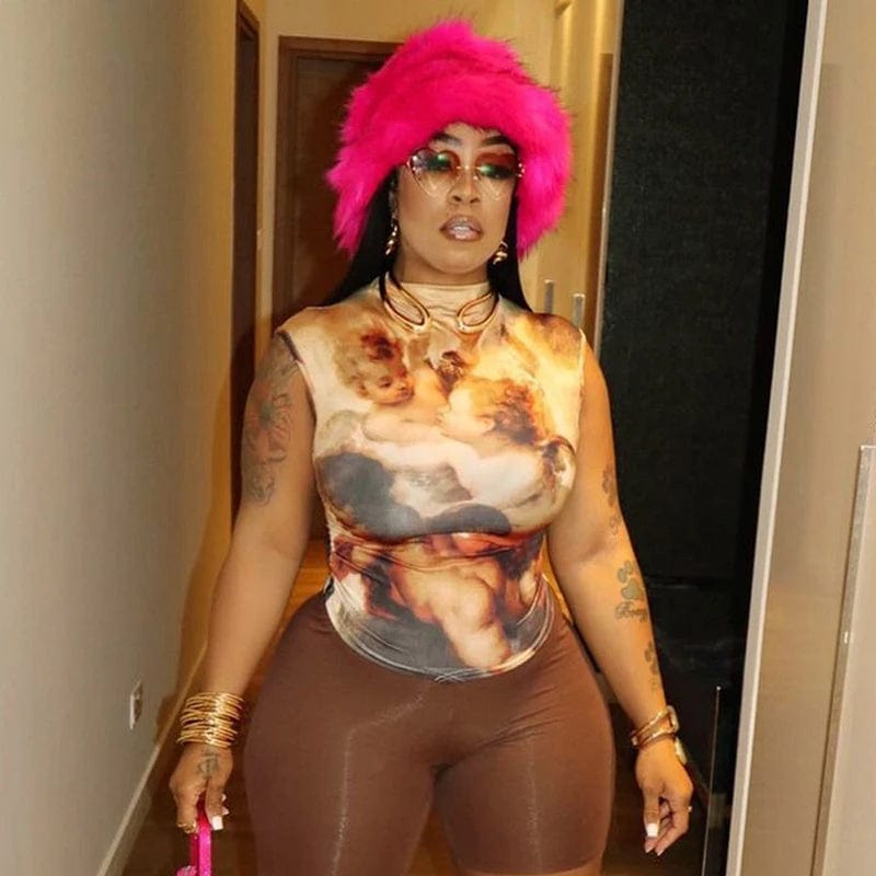 Bomblook D23TP262 Trending Products 2023 New Arrivals Y2K Vintage Angel Print Casual Streetwear Tee Shirt