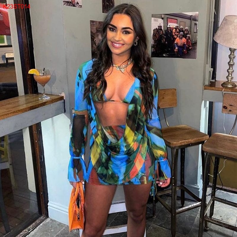 Bomblook K23ST014 2023 Sexy Underwear Women Multi Color Mesh 3 Piece Sets Short Sets Swimming Suit