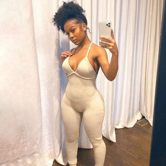 Bomblook LCJP37 Trending Products 2023 New Arrivals Solid Color Ribbed Workout Gym Jumpsuit Bodycon Women Jumpsuit 2023