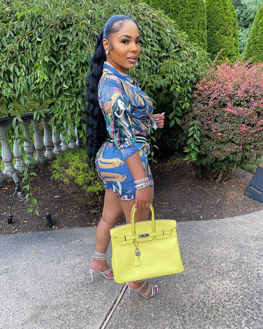 Bomblook QWST33 New Autumn Printed Long Sleeve Shirt Casual Hot Pants Two Piece Set