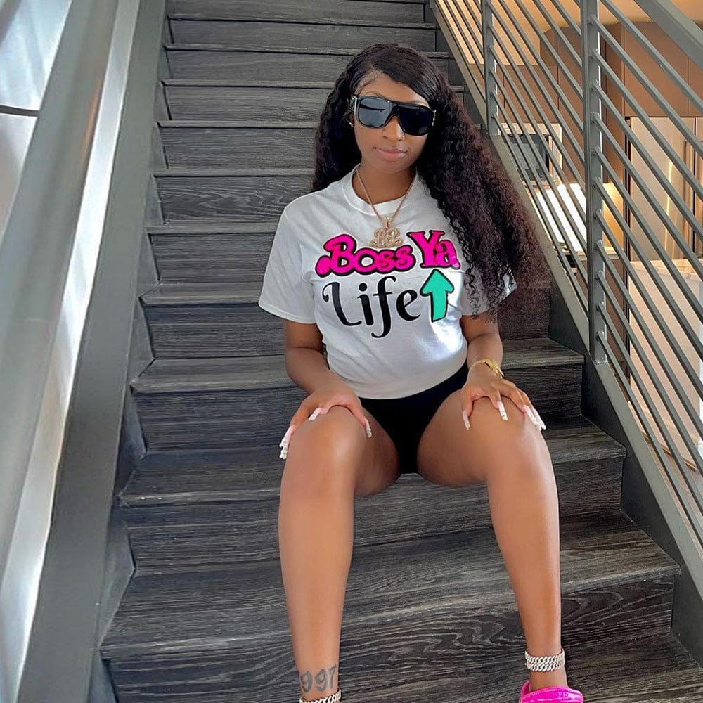 Bomblook QWTP33 Basic T Shirt Women Crop Top Short Sleeve Letter Print Fit Top T Shirt Casual