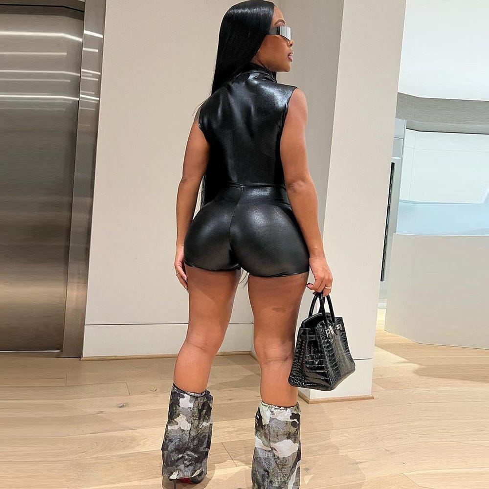 Bombook QWJP05 2023 Spring Summer New Fashion Casual Street Girls Wear Short PU Jumpsuits