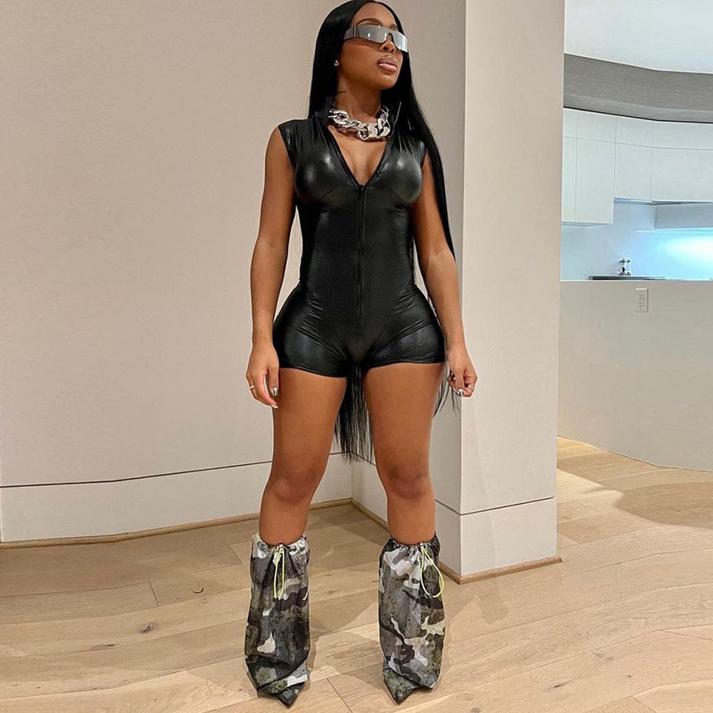 Bombook QWJP05 2023 Spring Summer New Fashion Casual Street Girls Wear Short PU Jumpsuits