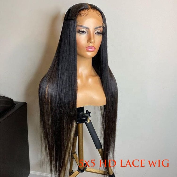 Bone Straight Remy 100% Human Hair Invisible Transparent HD Lace 5x5 Lace Closure Wigs With Baby Hair Melt Skins