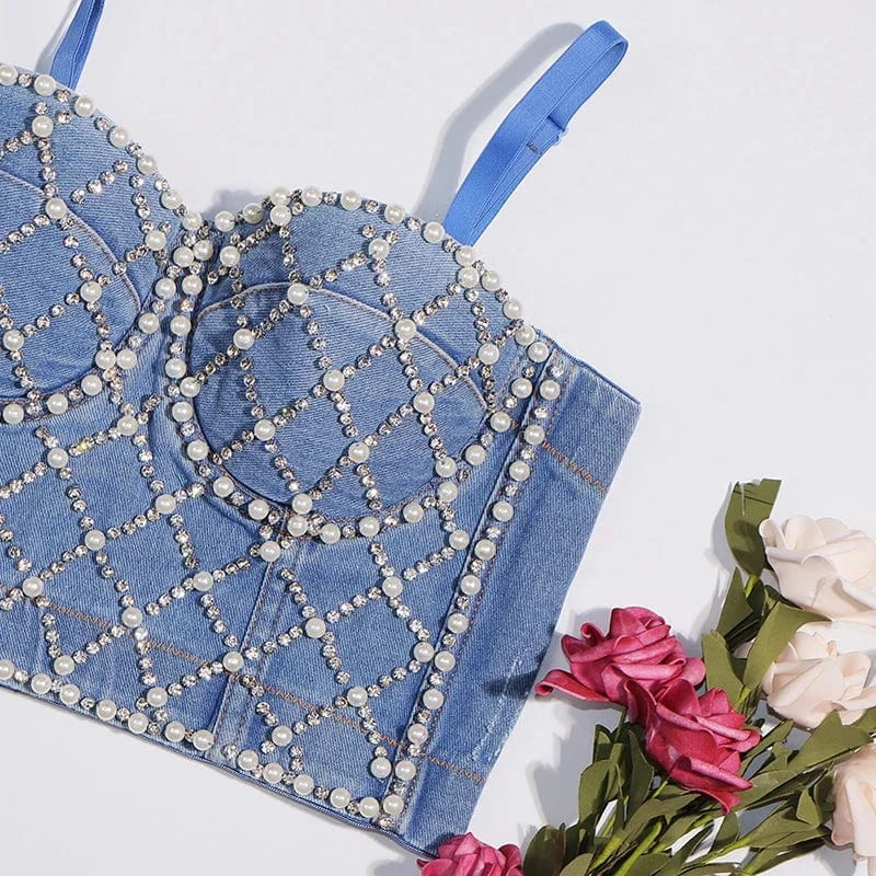 Boutique Customization Washed style Denim corsets top Sling corset tops for women sexy