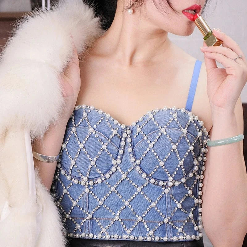 Boutique Customization Washed style Denim corsets top Sling corset tops for women sexy