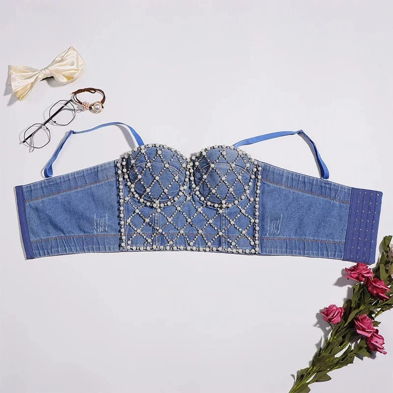 Boutique Customization Washed style Denim corsets top Sling corset tops for women sexy