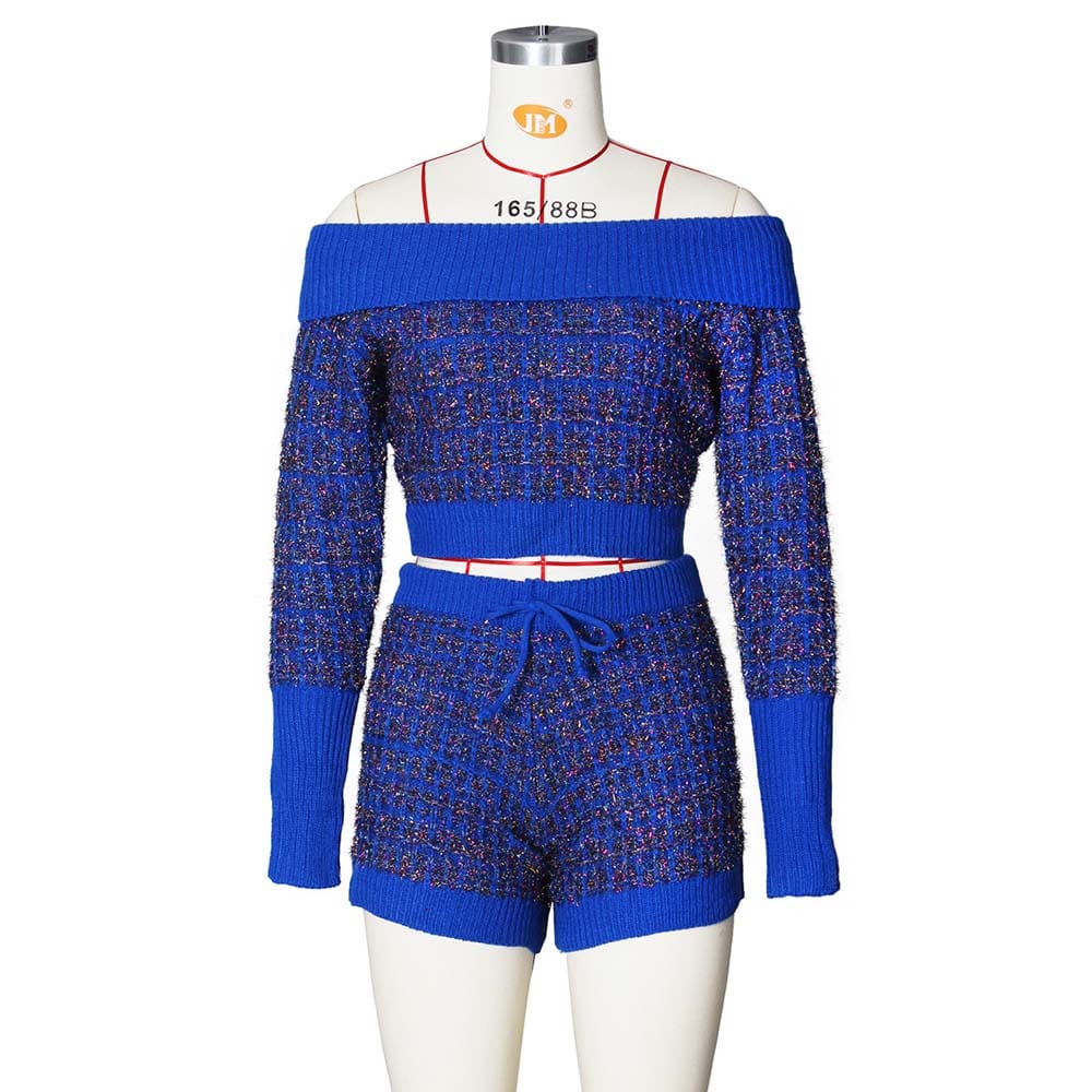 boutique women crop top and shorts fashion 2 piece sweater set