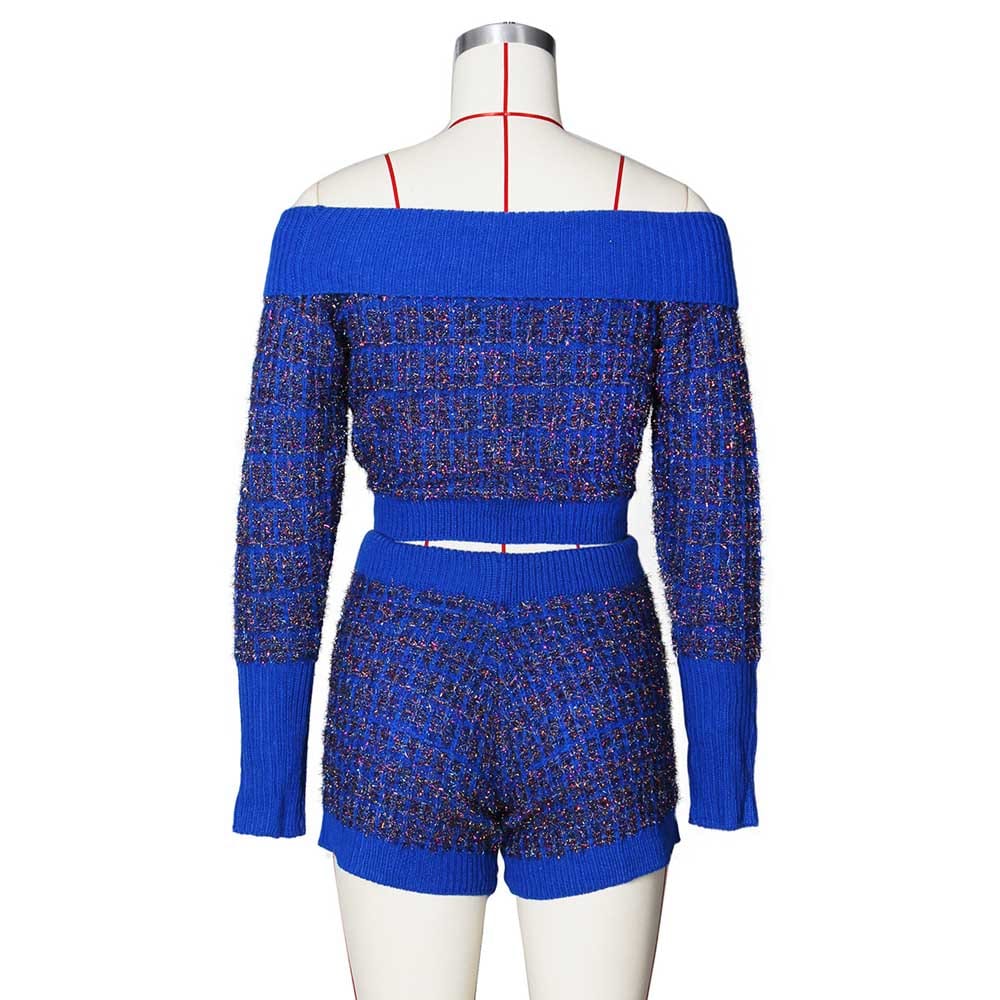 boutique women crop top and shorts fashion 2 piece sweater set