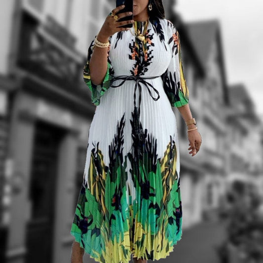 Boutique Women's African White Long Dress Women's Pleated Long Dress