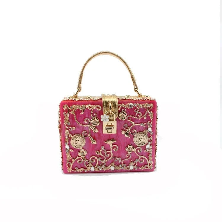 Box Designer evening bag diamond flower Clutch Bag hollow relief Acrylic luxury handbag banquet party purse women's Shoulder bag