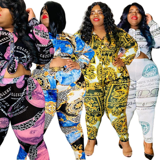 BR2792 Floral shirt women's fashion suit women's two-piece suit plus size
