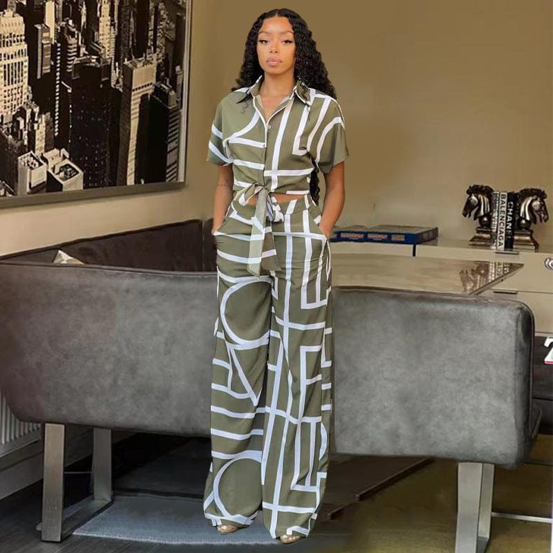 BR3082 2023 spring  printed short-sleeved shirt trousers break Women's suit