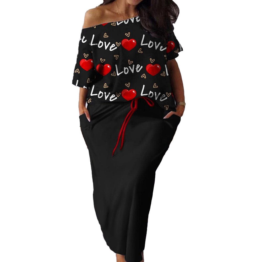 BR3118 spring plus size printing two-piece set women