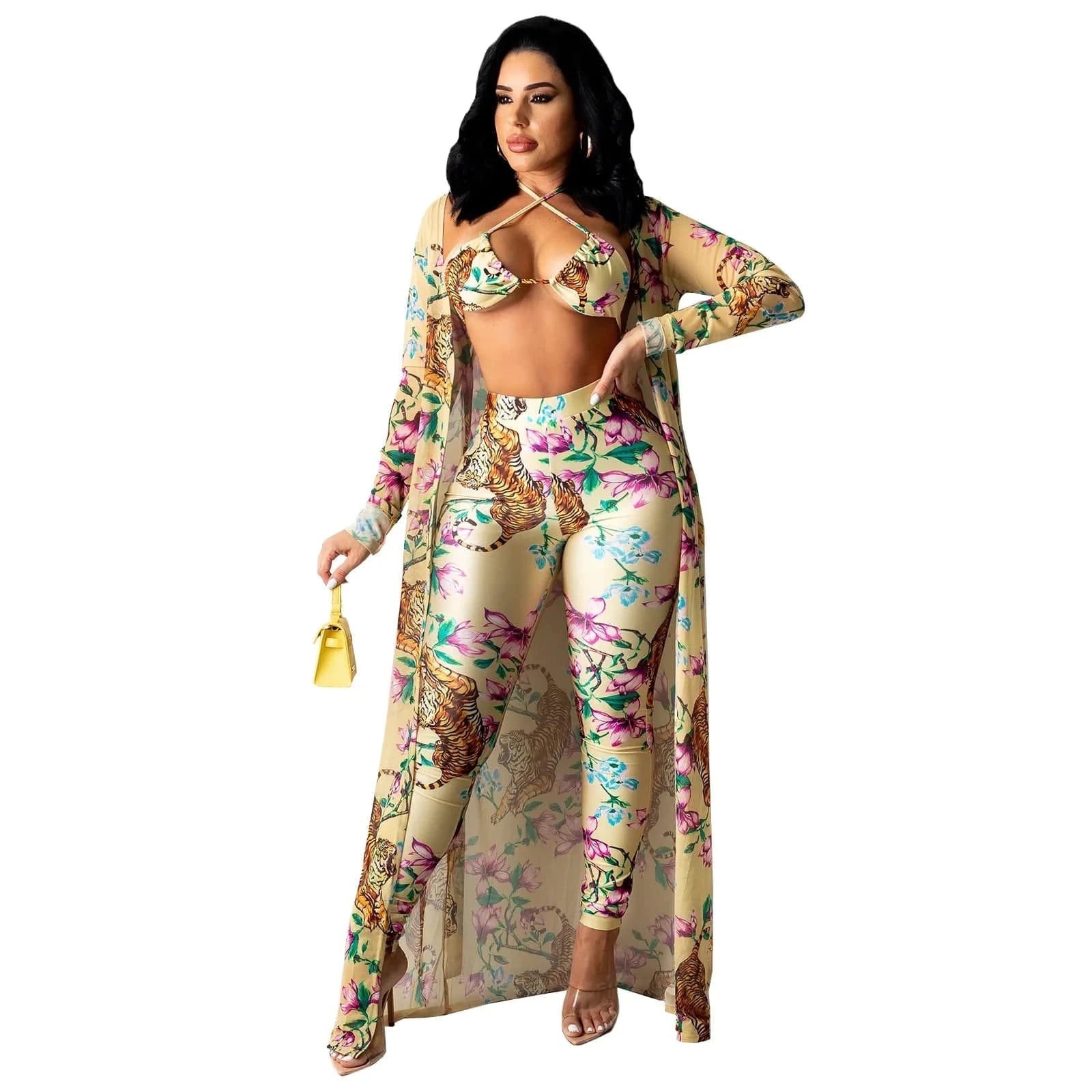 Bra Tops Cover Up Belted Three Piece Ladies Nighty Pajamas Sexy Lingeries Vendor Nightclub Pants Set Club Outfits For Women Sexy
