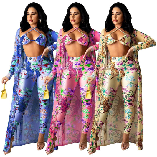 Bra Tops Cover Up Belted Three Piece Ladies Nighty Pajamas Sexy Lingeries Vendor Nightclub Pants Set Club Outfits For Women Sexy