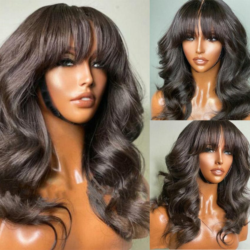 Brazilian Body Wave Lace Front Human Hair Wigs with Bangs Virgin Cuticle Aligned Hair Pre Plucked Lace Front Wig for Black Women