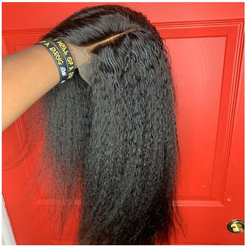 Brazilian Kinky Straight Wig Lace Front Human Hair Wig for Women Coarse Yaki 150% Density Remy Hair T Part Wig