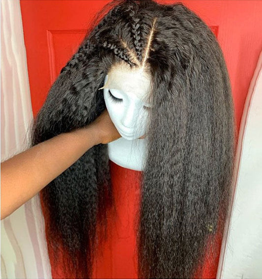 Brazilian Kinky Straight Wig Lace Front Human Hair Wig for Women Coarse Yaki 150% Density Remy Hair T Part Wig