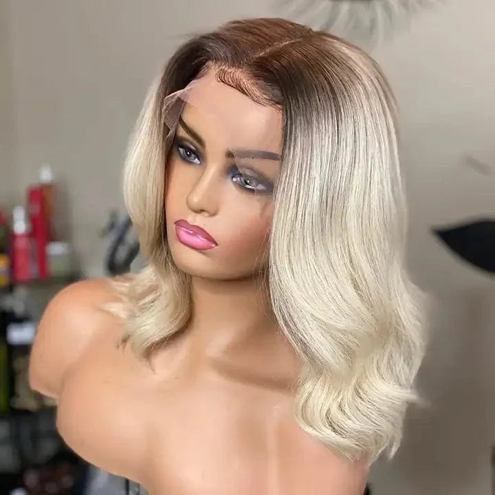Brazilian Virgin Human Hair 13*4 Lace Front Wig Ombre Blonde Cuticle Aligned Transparent Lace With Baby Hair