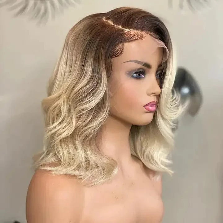 Brazilian Virgin Human Hair 13*4 Lace Front Wig Ombre Blonde Cuticle Aligned Transparent Lace With Baby Hair