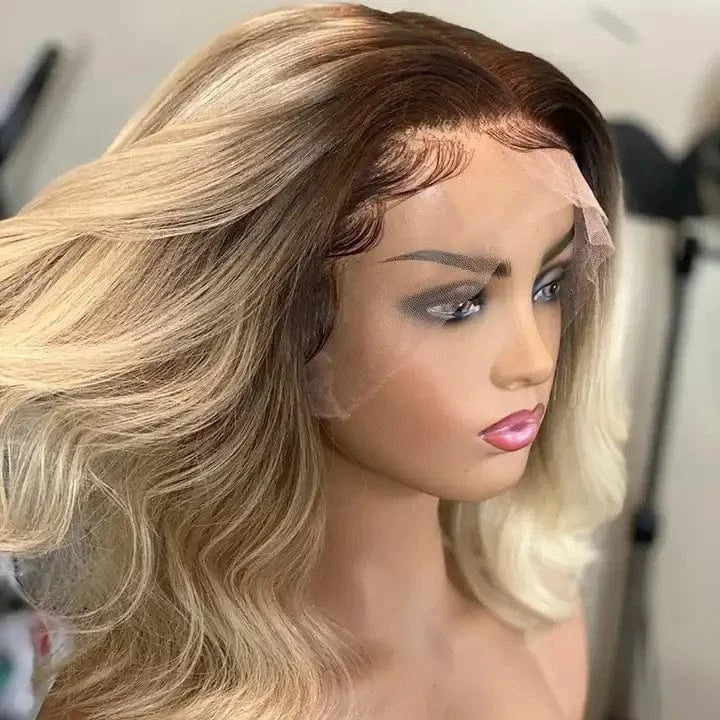 Brazilian Virgin Human Hair 13*4 Lace Front Wig Ombre Blonde Cuticle Aligned Transparent Lace With Baby Hair