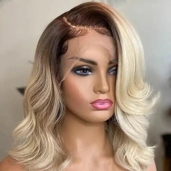 Brazilian Virgin Human Hair 13*4 Lace Front Wig Ombre Blonde Cuticle Aligned Transparent Lace With Baby Hair